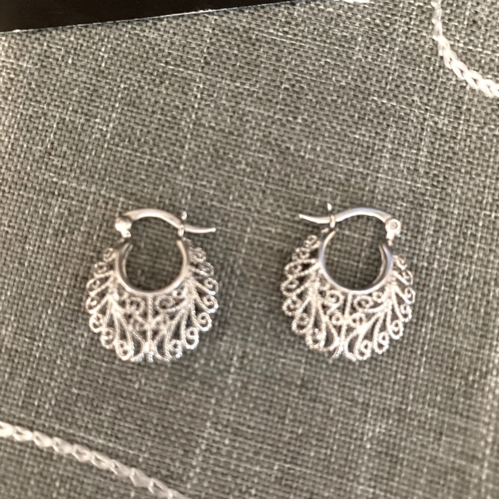 Sterling Silver Lace Design Hoops